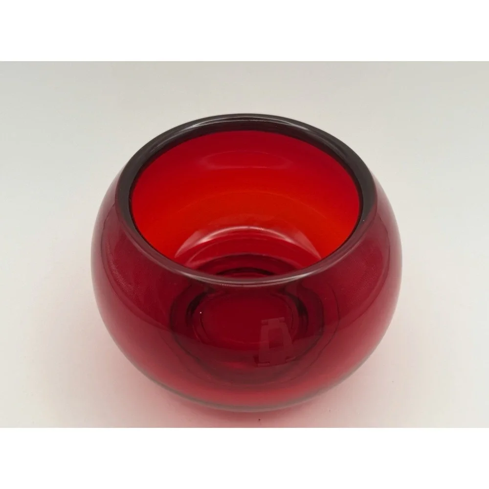 Vintage Viking Glass Ruby Red Rose Bowl Vase 3 1/4